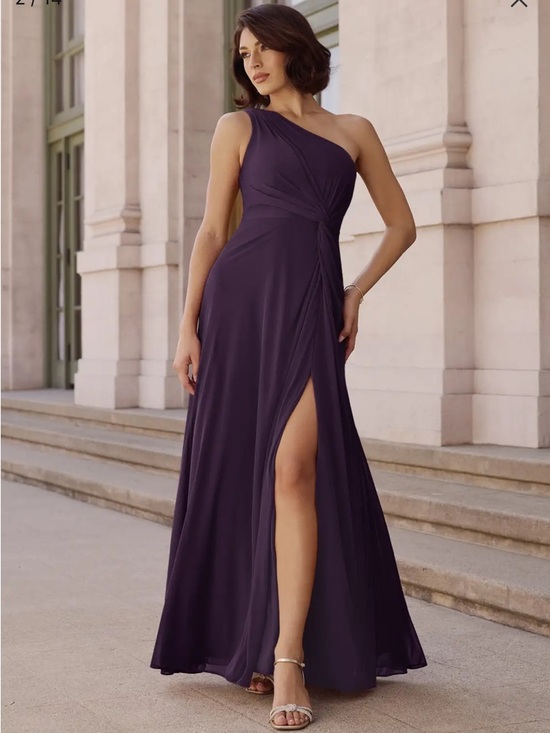 Azazie Brooke Plum Evening Gown - Picture 2 of 3